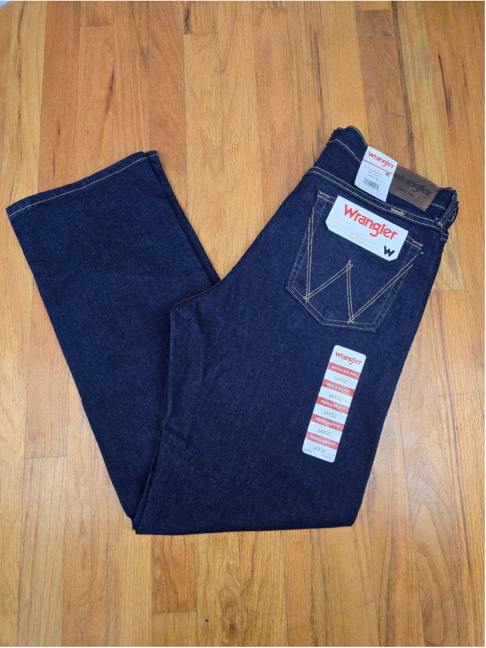 Men's Wrangler Regular Fit Jeans, Size 34x32, Dark Blue